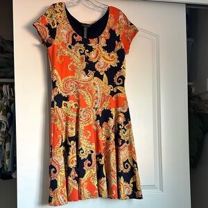 Paisley Print Orange and Black Dress